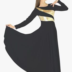 Danzcue Women's Black-Gold Worship Dance Dress Long Sleeve Size S